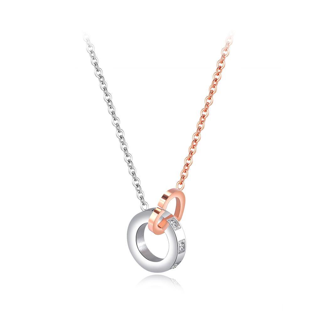 Simple Sweet Plated Rose Gold Heart Round Pendant with Necklace - Glamorousky