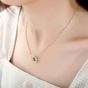 Simple Sweet Plated Rose Gold Heart Round Pendant with Necklace - Glamorousky