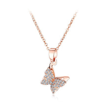 Load image into Gallery viewer, Fashion Elegant Plated Rose Gold Butterfly Pendant with Cubic Zircon and Necklace - Glamorousky