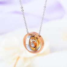 Load image into Gallery viewer, Fashion Simple Titanium Steel Rose Gold Mother Love Geometric Round Pendant with Cubic Zircon and Necklace - Glamorousky