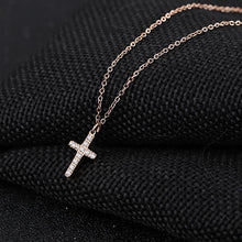 Load image into Gallery viewer, Classic Brilliant Plated Rose Gold Titanium Steel Cross Pendant with Cubic Zircon and Necklace - Glamorousky