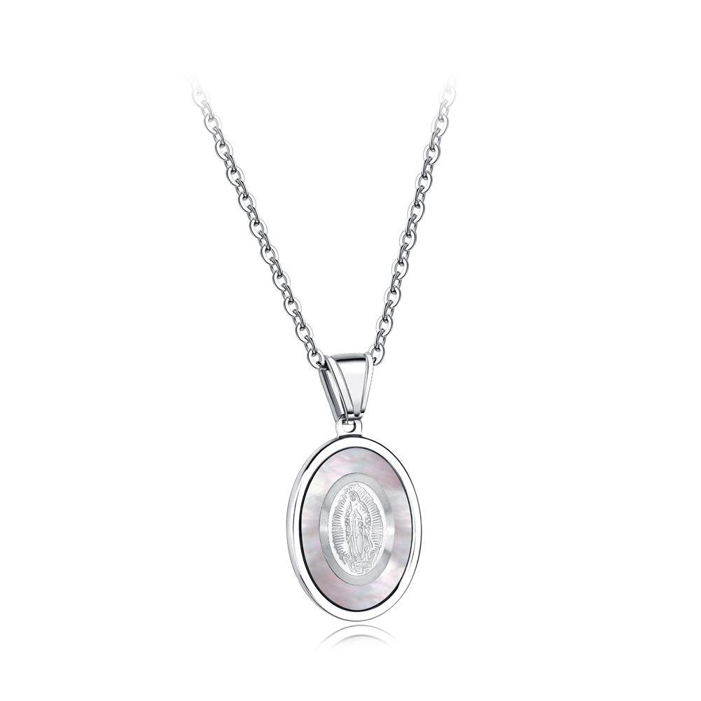 Fashion Elegant Titanium Steel Our Lady Of Guadalupe Geometric Oval Pendant with Necklace - Glamorousky
