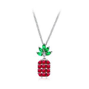 Fashion Personality Tropical Pineapple Pendant with Red Cubic Zircon and Necklace - Glamorousky