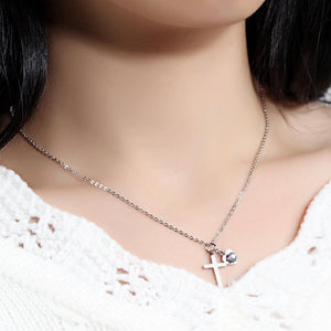 Classic Simple Titanium Steel Cross Heart Pendant with Cubic Zircon and Necklace - Glamorousky