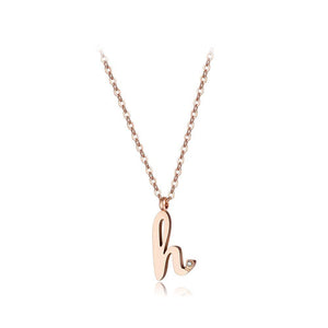 Fashion Simple Plated Rose Gold Titanium Steel English Alphabet H Pendant with Cubic Zircon Necklace - Glamorousky