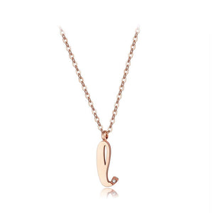 Fashion Simple Plated Rose Gold Titanium Steel English Alphabet L Pendant with Cubic Zircon Necklace - Glamorousky