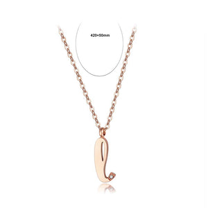 Fashion Simple Plated Rose Gold Titanium Steel English Alphabet L Pendant with Cubic Zircon Necklace - Glamorousky