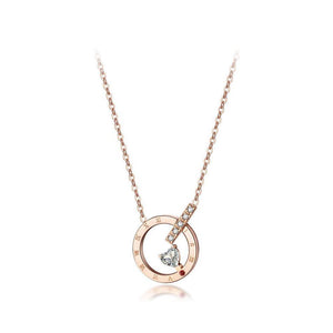 Fashion Simple Plated Rose Gold Titanium Steel Roman Numeral Geometric Openwork Round Necklace with Cubic Zircon - Glamorousky