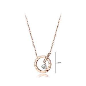 Fashion Simple Plated Rose Gold Titanium Steel Roman Numeral Geometric Openwork Round Necklace with Cubic Zircon - Glamorousky