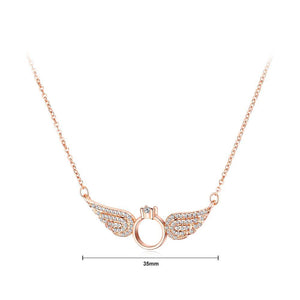 Fashion Plated Rose Gold Angel Wing Necklace with Cubic Zircon - Glamorousky