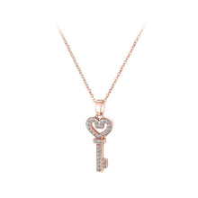 Load image into Gallery viewer, Fashion Romantic Plated Rose Gold Heart Key Pendant with Cubic Zircon and Necklace - Glamorousky