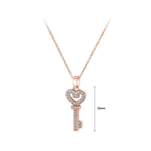 Fashion Romantic Plated Rose Gold Heart Key Pendant with Cubic Zircon and Necklace - Glamorousky