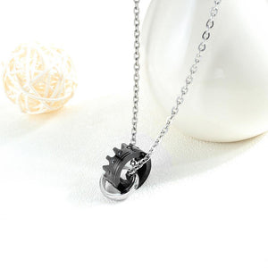 Fashion Titanium Steel Black Crown Pendant with Black Cubic Zircon and Necklace - Glamorousky