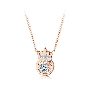 Fashion Elegant Plated Rose Gold Titanium Steel Crown Necklace with Cubic Zircon - Glamorousky