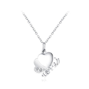 Fashion Elegant Titanium Steel Heart Butterfly Pendant with Cubic Zircon and Necklace - Glamorousky