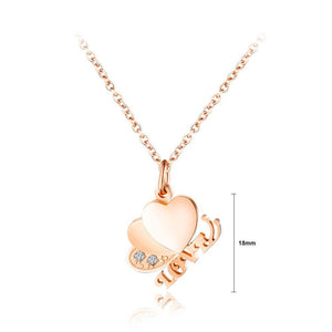 Elegant and Romantic Plated Rose Gold Titanium Steel Heart Butterfly Pendant with Cubic Zircon and Necklace - Glamorousky