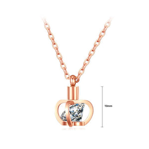 Fashion and Elegant Plated Rose Gold Titanium Steel Crown Pendant with Cubic Zircon and Necklace - Glamorousky