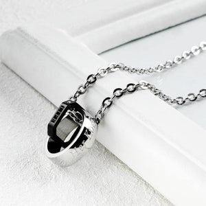 Simple and Fashion Titanium Steel Geometric Black Double Ring Pendant with Necklace - Glamorousky