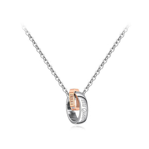 Simple and Fashion Titanium Steel Rose Gold Geometric Double Ring Pendant with Necklace - Glamorousky