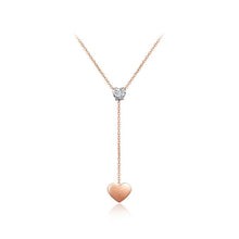 Load image into Gallery viewer, Fashion Simple Plated Rose Gold Heart Tassel Cubic Zircon Titanium Steel Necklace - Glamorousky
