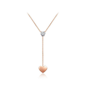 Fashion Simple Plated Rose Gold Heart Tassel Cubic Zircon Titanium Steel Necklace - Glamorousky