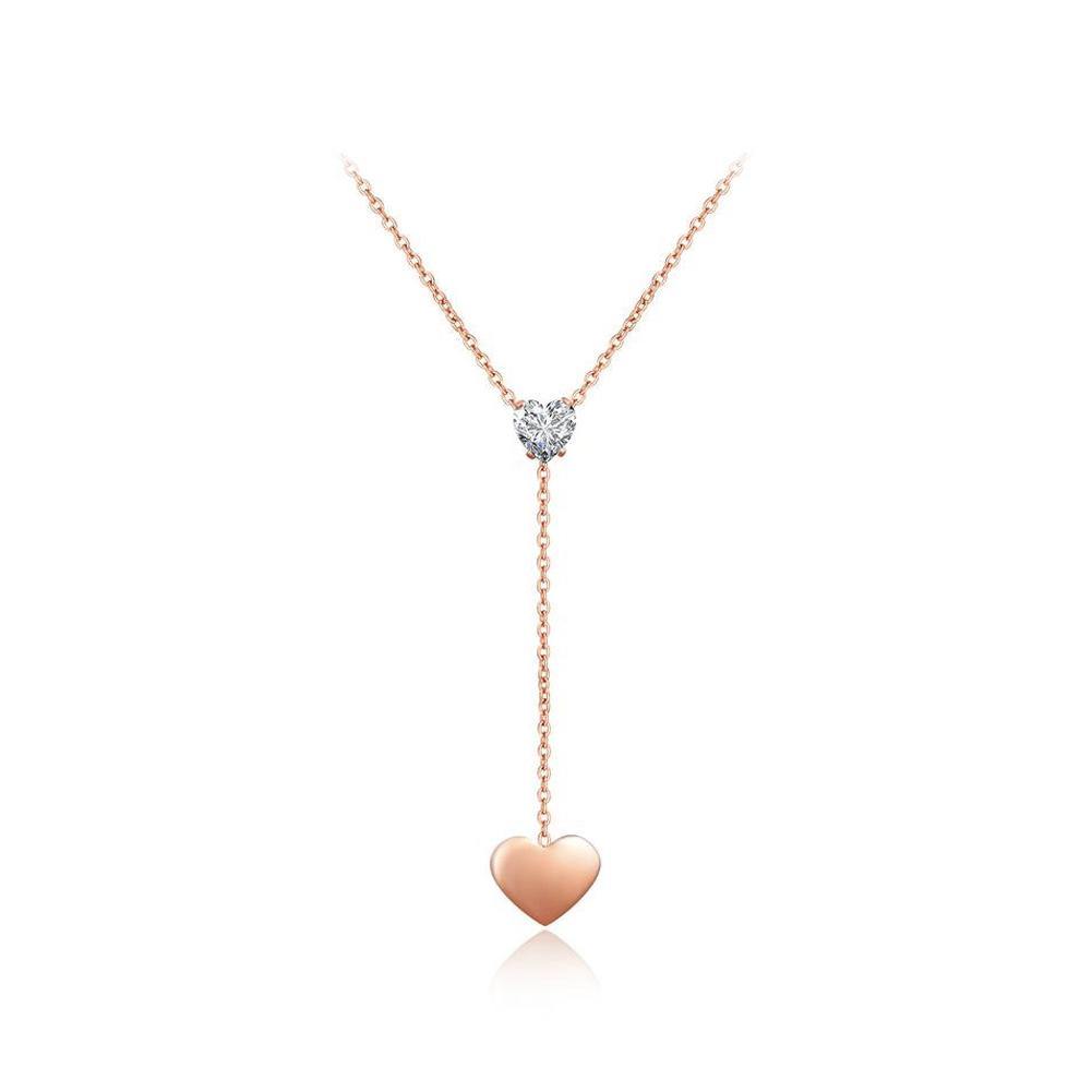 Fashion Simple Plated Rose Gold Heart Tassel Cubic Zircon Titanium Steel Necklace - Glamorousky