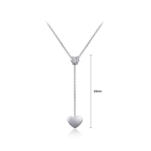 Fashion Simple Heart Tassel Titanium Steel Necklace with Cubic Zircon - Glamorousky