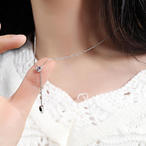 Fashion Simple Heart Tassel Titanium Steel Necklace with Cubic Zircon - Glamorousky