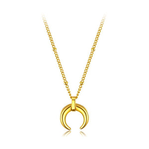 Simple and Fashion Plated Gold Titanium Steel Moon Pendant with Necklace - Glamorousky