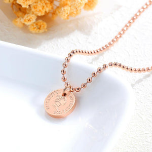 Fashion Plated Rose Gold Titanium Steel Elizabeth Coin Round Pendant with Necklace - Glamorousky