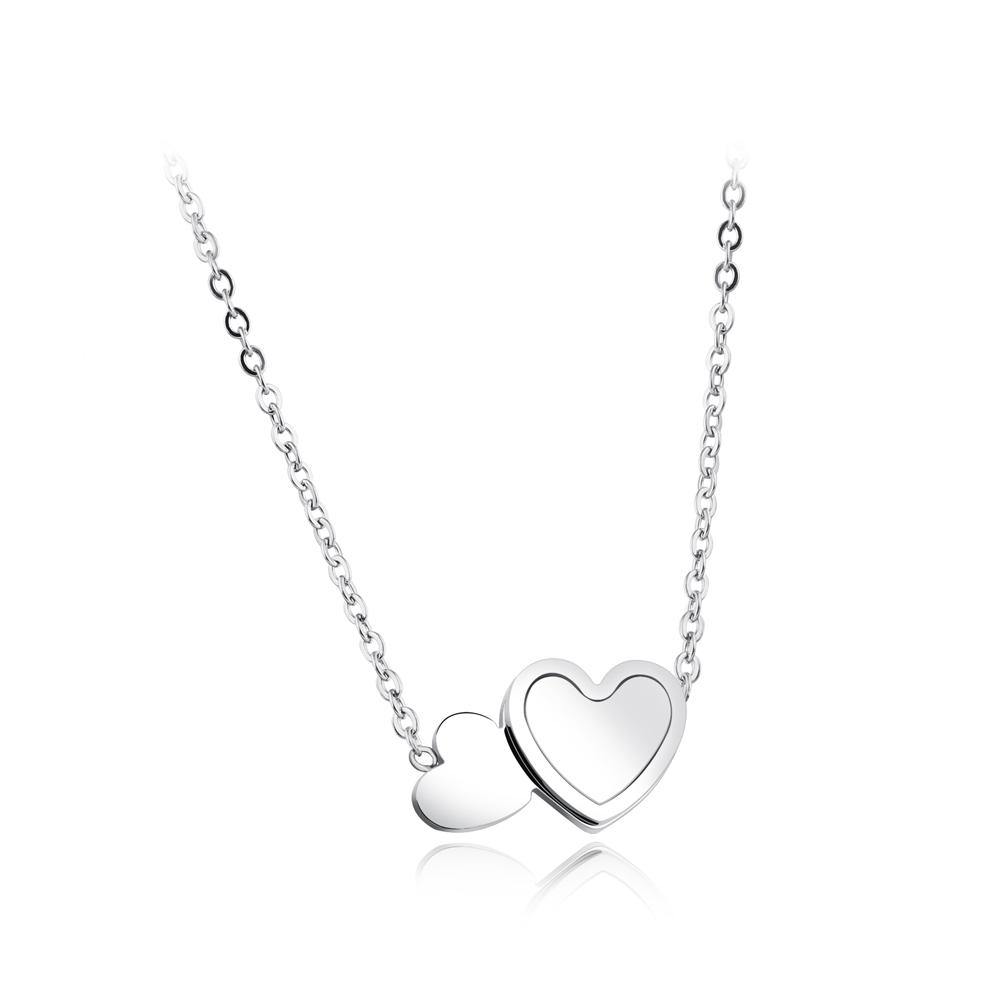 Simple and Romantic Double Heart Titanium Steel Necklace - Glamorousky