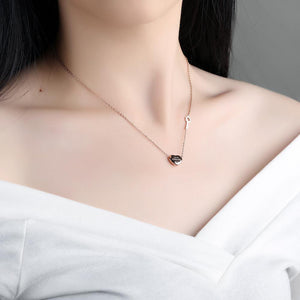 Simple Romantic Plated Rose Gold Heart Key Titanium Steel Necklace - Glamorousky