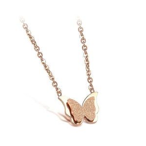 Fashion Elegant Plated Rose Gold Butterfly Titanium Steel Necklace - Glamorousky