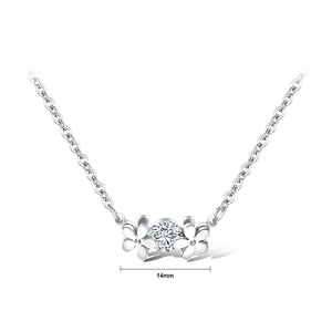 Fashion and Elegant Titanium Steel Flower Necklace with Cubic Zircon - Glamorousky