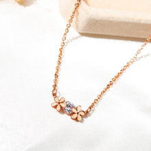 Load image into Gallery viewer, Fashion Elegant Plated Rose Gold Titanium Steel Flower Necklace with Cubic Zircon - Glamorousky