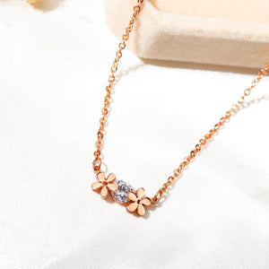Fashion Elegant Plated Rose Gold Titanium Steel Flower Necklace with Cubic Zircon - Glamorousky
