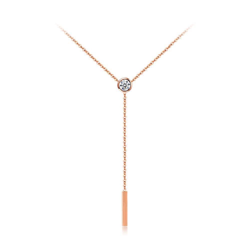 Fashion Simple Plated Rose Gold Geometric Tassel Titanium Steel Necklace with Cubic Zircon - Glamorousky