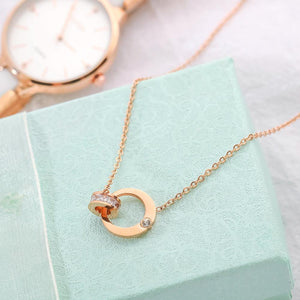 Fashion Simple Plated Rose Gold Titanium Steel Hollow Heart Geometric Round Necklace with Cubic Zircon - Glamorousky