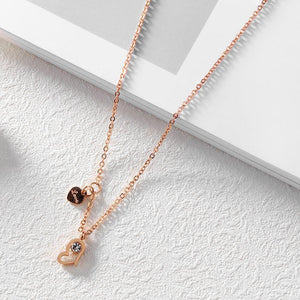 Fashion Simple Plated Rose Gold Titanium Steel Heart Pendant with Cubic Zircon and Necklace - Glamorousky
