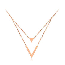 Load image into Gallery viewer, Simple and Fashion Plated Rose Gold Triangle V-shaped Titanium Steel Double Necklace - Glamorousky