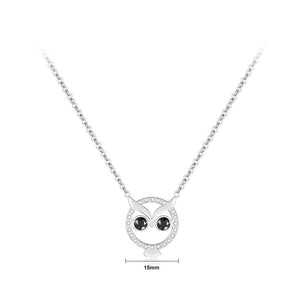 Fashion Cute Owl Titanium Steel Necklace with Black Cubic Zircon - Glamorousky