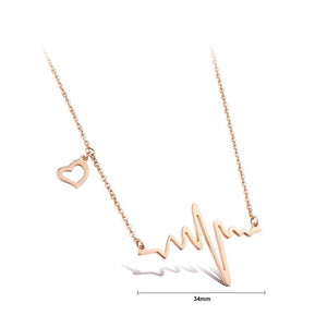 Fashion Romantic Plated Rose Gold ECG Titanium Steel Necklace - Glamorousky