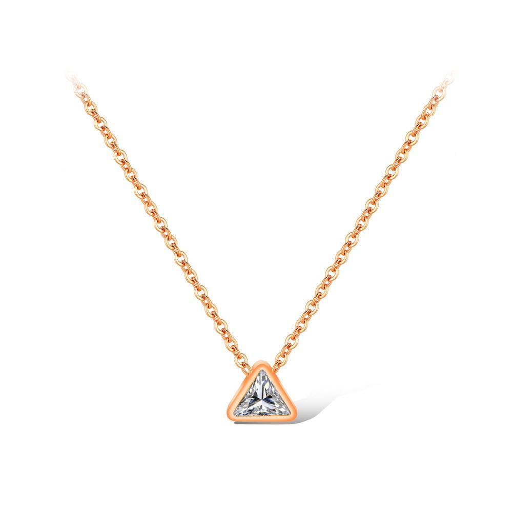 Fashion and Simple Plated Rose Gold Titanium Steel Triangle Pendant with Cubic Zircon and Necklace - Glamorousky