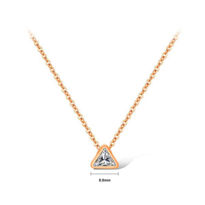 Fashion and Simple Plated Rose Gold Titanium Steel Triangle Pendant with Cubic Zircon and Necklace - Glamorousky