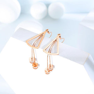 Fashion Simple Plated Rose Gold Titanium Steel Geometric Tassel Earrings - Glamorousky