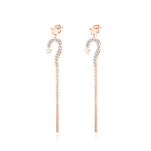 Simple and Fashion Plated Rose Gold Titanium Steel Star Fringed Earrings with Cubic Zircon - Glamorousky