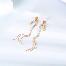 Load image into Gallery viewer, Simple and Fashion Plated Rose Gold Titanium Steel Star Fringed Earrings with Cubic Zircon - Glamorousky