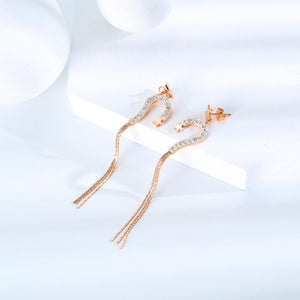Simple and Fashion Plated Rose Gold Titanium Steel Star Fringed Earrings with Cubic Zircon - Glamorousky