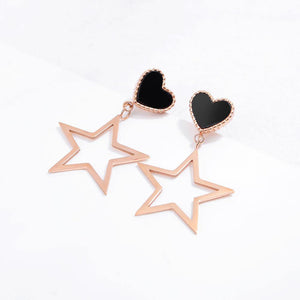Fashion and Simple Plated Rose Gold Heart-shaped Hollow Stars Titanium Steel Earrings - Glamorousky