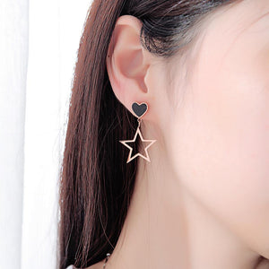 Fashion and Simple Plated Rose Gold Heart-shaped Hollow Stars Titanium Steel Earrings - Glamorousky